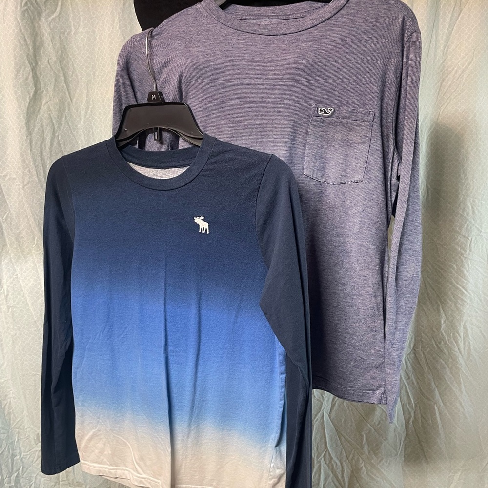 Abercrombie Kids Navy and White Ombre and Vineyard Vines Long Sleeve Tees
